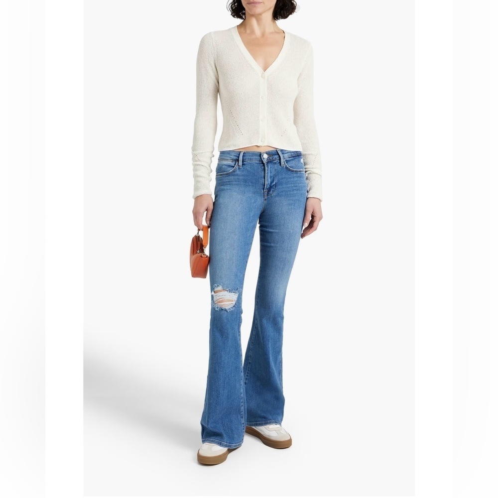 FRAME Le High Flare distressed high-rise flared jeans
